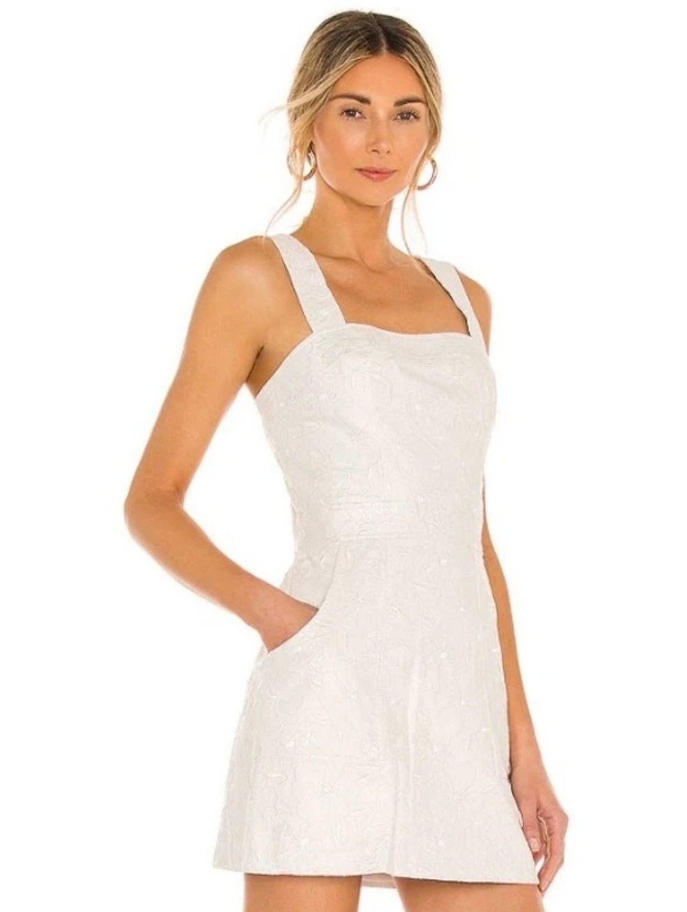 AMANDA UPRICHARD Ace Faux Leather Floral Embroidered White Mini Dress Pockets M